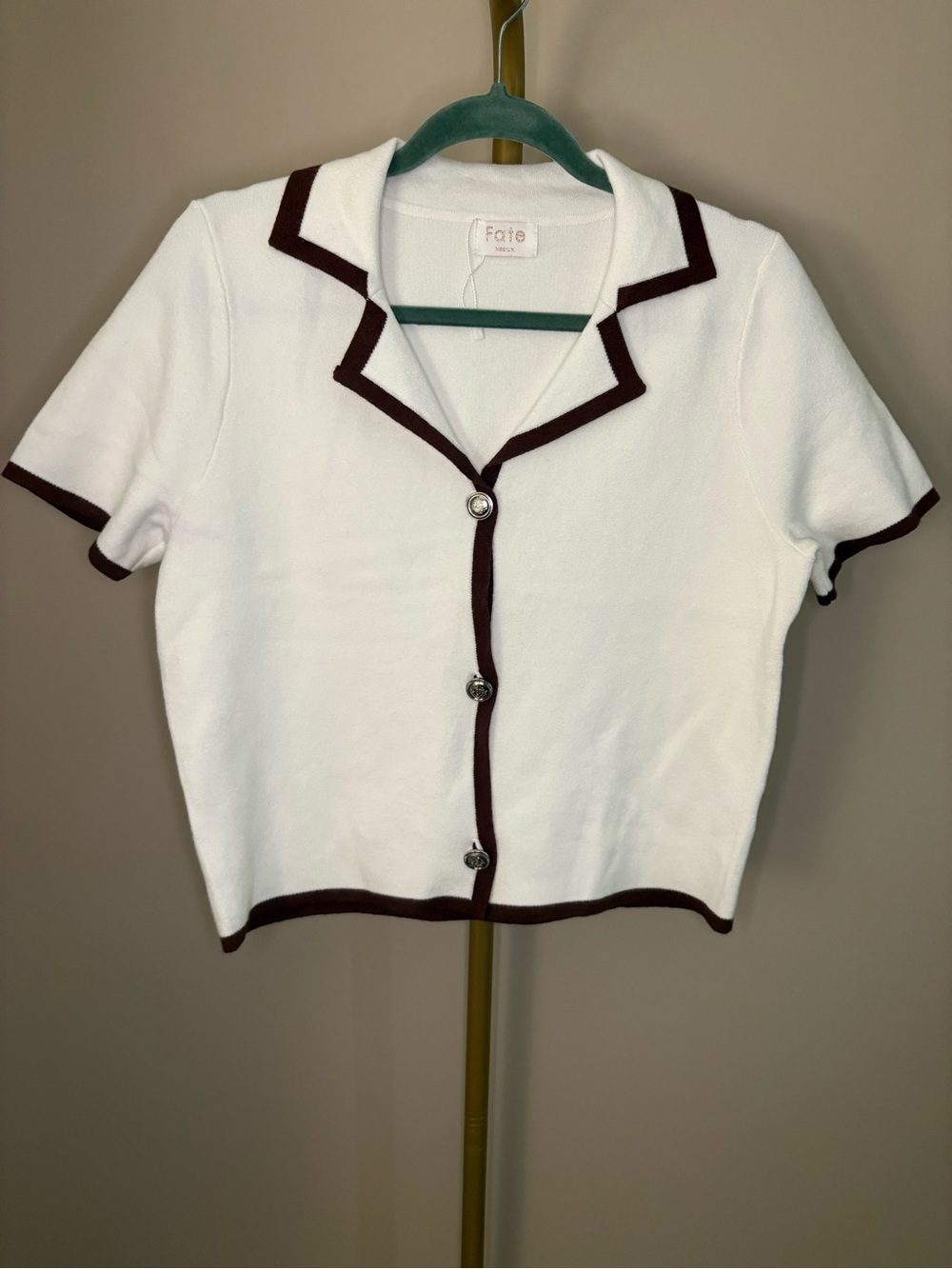 Fate Cream Cardigan with Brown Contrast Trim